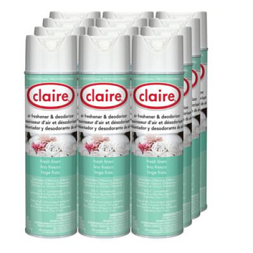 Claire Aerosol Air Freshener and Deodorizer, Fresh Linen, 10 oz Aerosol Spray, 12 Cans (163)