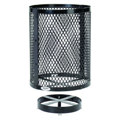 Global Industrial Outdoor Diamond Steel Trash Can with Base, 36 gal, Black (261948BKD)