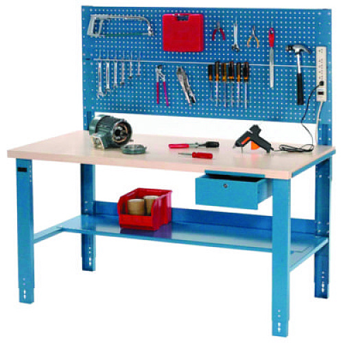 Global Industrial Complete Industrial Workbench, 800 lbs, 60 x 30 x 57.5 to 62.5, Blue (606929)