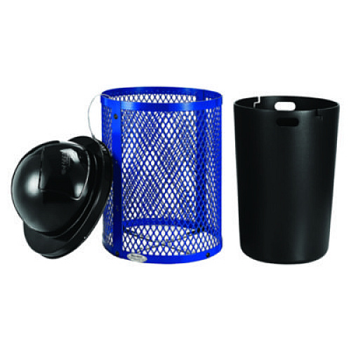 Global Industrial Outdoor Diamond Steel Trash Can, 36 gal, Dome Lid, Blue (261948BL)
