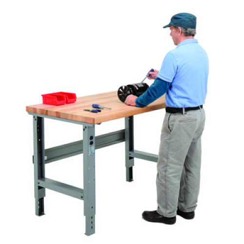 Global Industrial Standard Duty Butcher Block Top Adjustable Height Workbench, 48 x 30 x 30.88 to 36.88, Gray (183149)