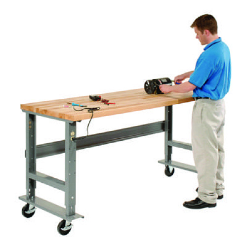 Global Industrial Light Duty Butcher Block Top Adjustable Height Workbench, 800 lbs, 60 x 30 x 36 to 43, Gray (183166A)