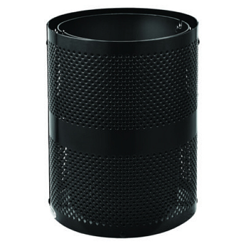 Global Industrial Outdoor Perforated Steel Trash Can with Dome Lid, 36 gal, Steel, Black (261949BK)