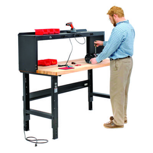 Global Industrial Standard Duty Butcher Block Top Adjustable Height Workbench, 2,000 lbs, 60 x 30 x 30.88 to 36.88, Black (183166BK)