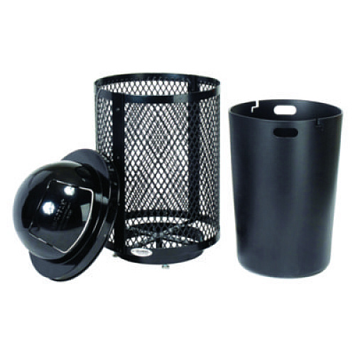 Global Industrial Outdoor Diamond Steel Trash Can with Base, 36 gal, Black (261948BKD)
