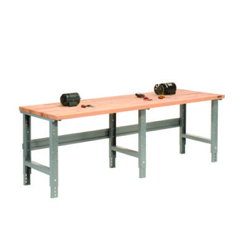Global Industrial Standard Duty Butcher Block Top Adjustable Height Workbench, 2,000 lbs, 96 x 36 x 30.88 to 36.88, Maple/Gray (183179)