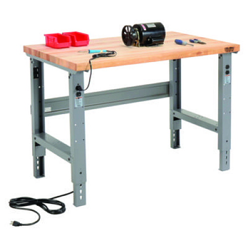 Global Industrial Standard Duty Butcher Block Top Adjustable Height Workbench, 48 x 30 x 30.88 to 36.88, Gray (183149)