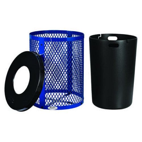 Global Industrial Outdoor Diamond Steel Trash Can, 36 gal, Blue (261924BL)