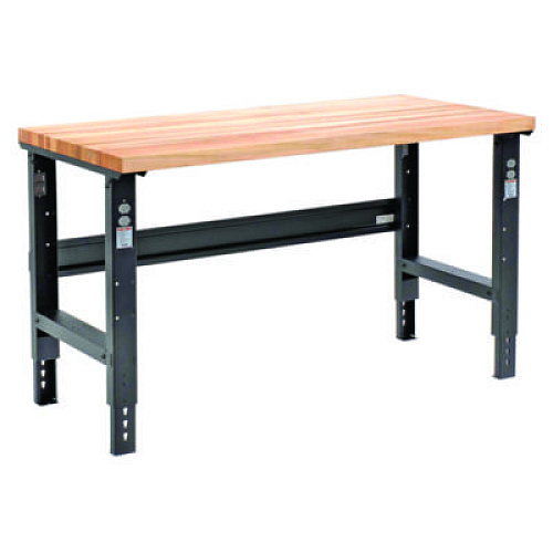 Global Industrial Standard Duty Butcher Block Top Adjustable Height Workbench, 2,000 lbs, 60 x 30 x 30.88 to 36.88, Birch/Black (318912BK)