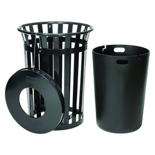 Global Industrial Outdoor Slatted Steel Trash Can, 36 gal, Black (237726BK)
