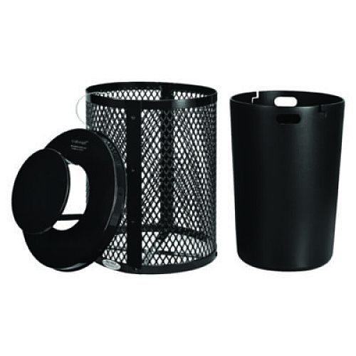 Global Industrial Outdoor Diamond Steel Trash Can, Rain Bonnet Lid, 36 gal, Black (261926BK)