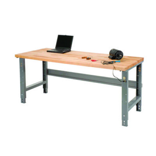 Global Industrial Standard Duty Butcher Block Top Adjustable Height Workbench, 2,000 lbs, 72 x 30 x 30.88 to 36.88, Maple/Gray (183168)