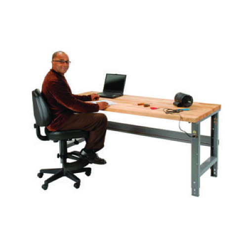 Global Industrial Standard Duty Butcher Block Top Adjustable Height Workbench, 2,000 lbs, 72 x 30 x 30.88 to 36.88, Maple/Gray (183168)