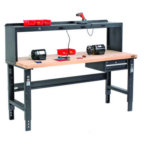 Global Industrial Standard Duty Butcher Block Top Adjustable Height Workbench, 2,000 lbs, 72 x 30 x 30.88 to 36.88, Maple/Black (183168BK)