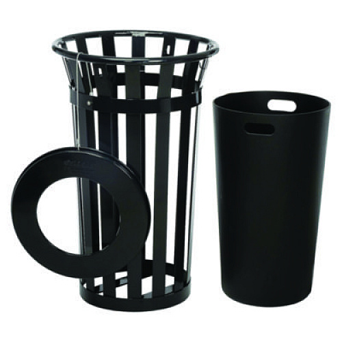 Global Industrial Outdoor Slatted Steel Trash Can, 24 gal, Black (237725BK)