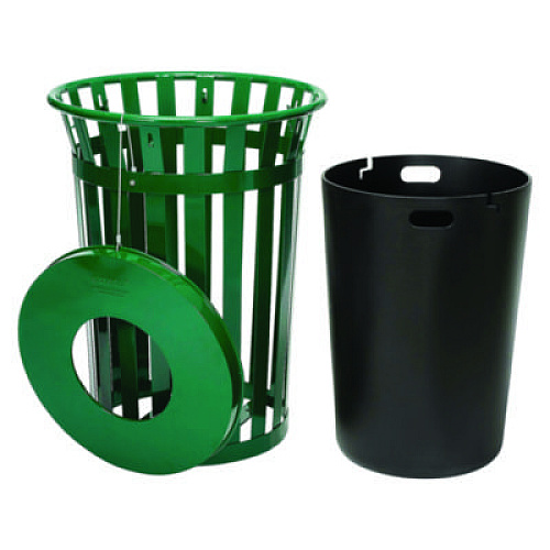 Global Industrial Outdoor Slatted Steel Trash Can, 36 gal, Green (237726GN)