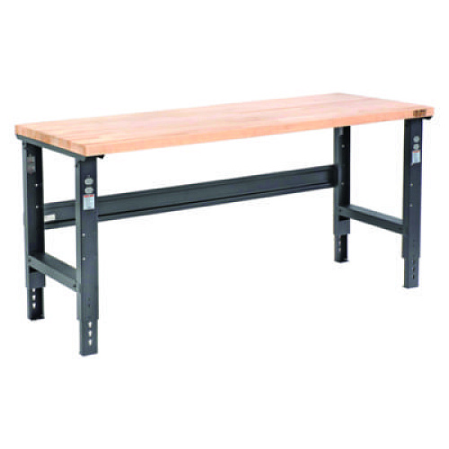 Global Industrial Standard Duty Butcher Block Top Adjustable Height Workbench, 2,000 lbs, 72 x 36 x 30.88 to 36.88, Maple/Black (183169BK)
