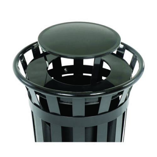 Global Industrial Outdoor Slatted Steel Trash Can, Rain Bonnet Lid, 24 gal, Black (260803BK)