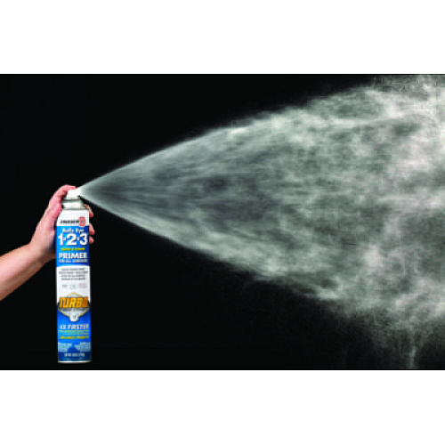 Zinsser Bulls Eye 1-2-3 Primer Spray, Turbo Spray System, Interior/Exterior, Flat Bright White, 26 oz Aerosol Can, 6/Carton (343746)