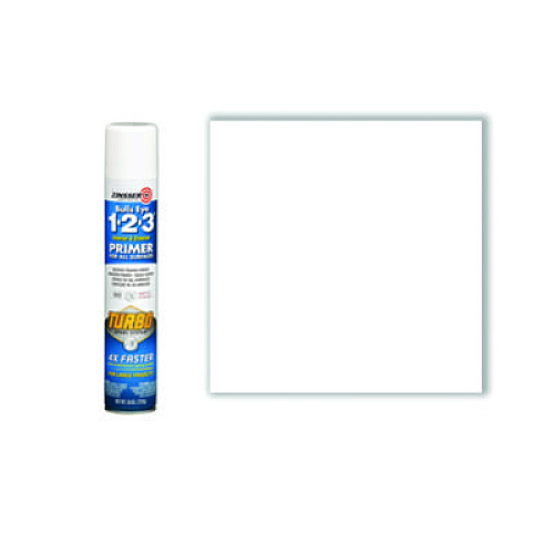 Zinsser Bulls Eye 1-2-3 Primer Spray, Turbo Spray System, Interior/Exterior, Flat Bright White, 26 oz Aerosol Can, 6/Carton (343746)