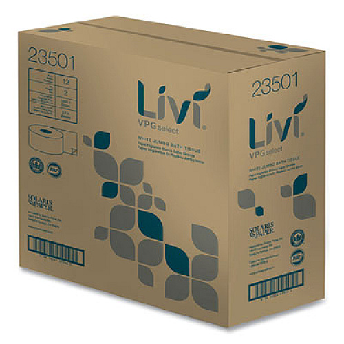 Livi VPG Select Jumbo Bath Tissue, 2-Ply, 3.3" x 1,000 ft, White, 12 Rolls/Carton (23501)