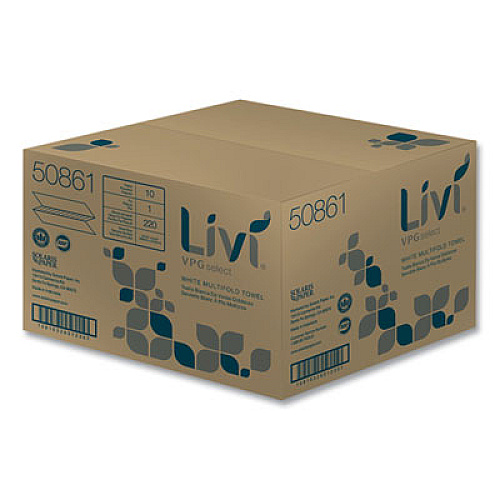 Livi VPG Select Multifold Towel, 1-Ply, 9.45 x 10.55, White, 220 Sheets/Pack, 10 Packs/Carton (50861)