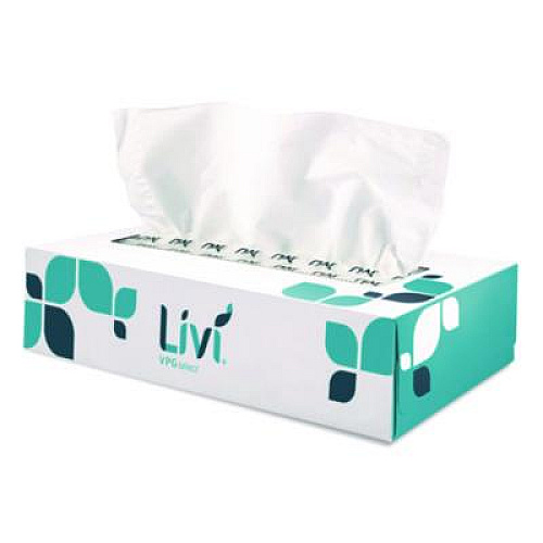 Livi VPG Select Flat Box Facial Tissue, 2-Ply, White, 100 Sheets/Box, 30 Boxes/Carton (11513)