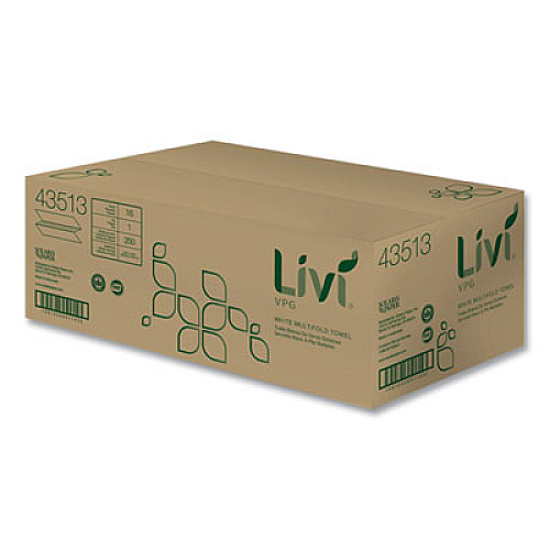 Livi VPG Multifold Towel, 1-Ply, 9.45 x 9.06, White, 250 Sheets/Pack, 16 Packs/Carton (43513)