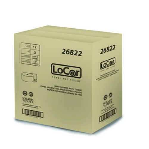 LoCor Jumbo Bath Tissue, 2-Ply, 3.3" x 1,200 ft, White, 12 Rolls/Carton (26822)