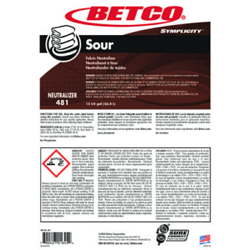 Betco Symplicity Sour Fabric Neutralizer, 15 gal Drum (4817700)