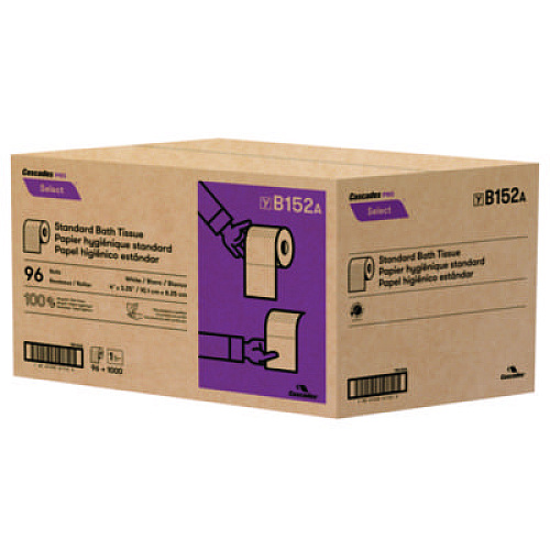 Cascades PRO Select Standard Bath Tissue, Septic Safe, 1-Ply, White, 1,000 Sheets/Roll, 96 Rolls/Carton (B152)