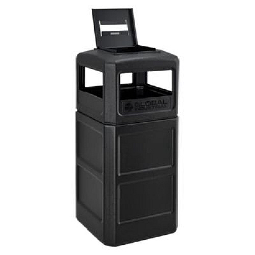 Global Industrial Square Plastic Waste Receptacle, Ashtray Lid with Open Sides, 42 gal, Black (641540BK)