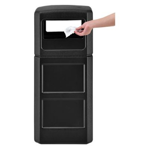 Global Industrial Square Plastic Waste Receptacle, Dome Lid with Open Sides, 42 gal, Black (641414BK)