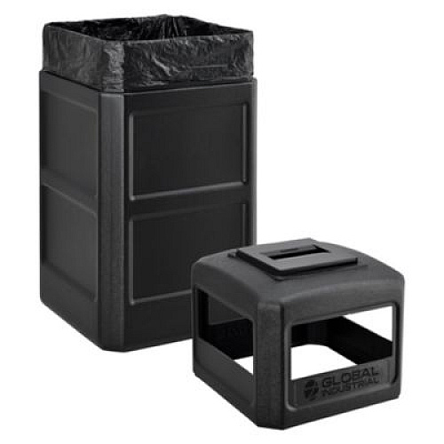 Global Industrial Square Plastic Waste Receptacle, Ashtray Lid with Open Sides, 42 gal, Black (641540BK)