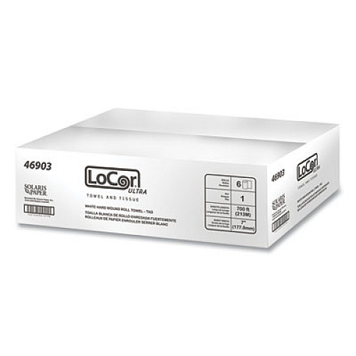 LoCor Hard Wound Roll Towel, TAD, 1-Ply, 7" x 700 ft, White, 6 Rolls/Carton (46903)