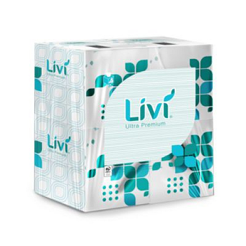 Livi Ultra Premium Facial Tissue, Cube Box, 2-Ply, White, 80 Sheets/Box, 4 Boxes/Pack, 6 Packs/Carton (192101)