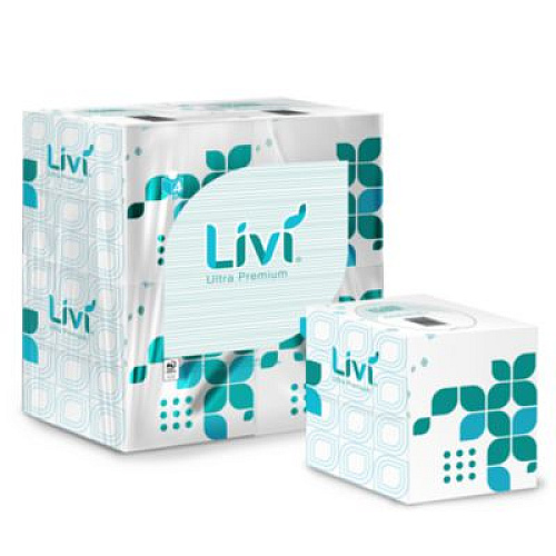 Livi Ultra Premium Facial Tissue, Cube Box, 2-Ply, White, 80 Sheets/Box, 4 Boxes/Pack, 6 Packs/Carton (192101)