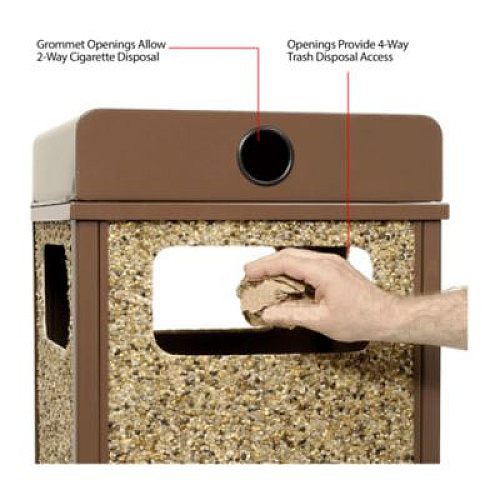 Global Industrial Stone Panel All Weather Trash Receptacle Urn, 24 gal, Steel, Brown (238241BN)