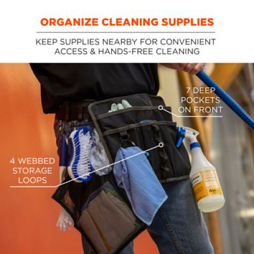 ergodyne Arsenal 5715 Cleaning Apron Pouch with Pockets, 10 Compartments, 11 x 13.5, Nylon, Black (13718)