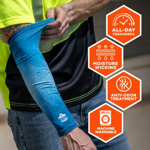 ergodyne Chill-Its 6695 Sun Protection Arm Sleeves, Polyester/Spandex, X-Large/2X-Large, Blue (12196)
