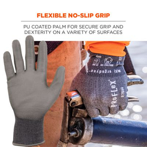 ergodyne ProFlex 7044 ANSI A4 PU Coated CR Gloves, EN388: 4X42D, 9" Long, X-Small, Gray, Pair (10491)