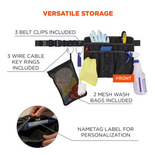 ergodyne Arsenal 5715 Cleaning Apron Pouch with Pockets, 10 Compartments, 11 x 13.5, Nylon, Black (13718)