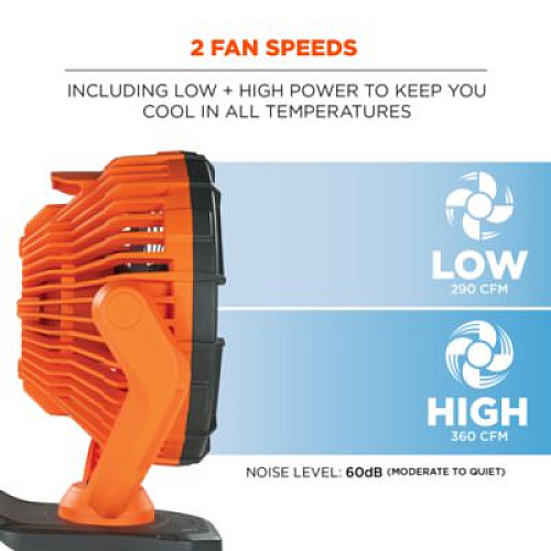 ergodyne Chill-Its 6090 Rechargeable Portable Jobsite Fan, 9.5", 2 Speeds, Orange/Black (12800)