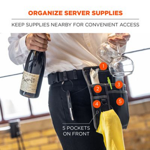 ergodyne Arsenal 5716 Server Apron Pouch with Pockets, 5 Compartments, 11 x 10, Nylon, Black (13719)