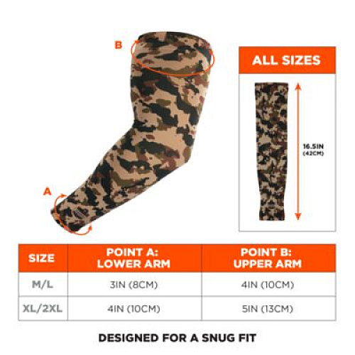 ergodyne Chill-Its 6695 Sun Protection Arm Sleeves, Polyester/Spandex, Medium/Large, Camo (12191)