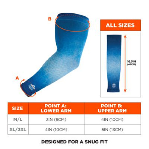 ergodyne Chill-Its 6695 Sun Protection Arm Sleeves, Polyester/Spandex, X-Large/2X-Large, Blue (12196)