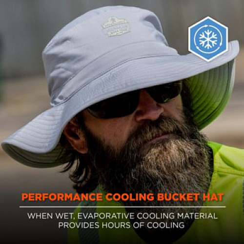 ergodyne Chill-Its 8939 Cooling Bucket Hat, Polyester/Spandex, One Size Fits Most, Gray (12666)