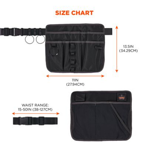 ergodyne Arsenal 5715 Cleaning Apron Pouch with Pockets, 10 Compartments, 11 x 13.5, Nylon, Black (13718)