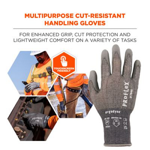 ergodyne ProFlex 7044 ANSI A4 PU Coated CR Gloves, EN388: 4X42D, 9" Long, X-Small, Gray, Pair (10491)
