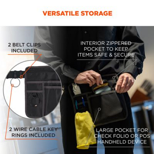 ergodyne Arsenal 5716 Server Apron Pouch with Pockets, 5 Compartments, 11 x 10, Nylon, Black (13719)
